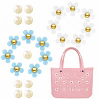 7 blue flowers 7 white flowers 9 pearls
