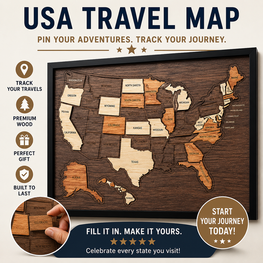 🔥Last Day 49% OFF -❤️Wooden USA Travel Map Puzzle🧩A Stylish Way to Track Your Journey & Memories
