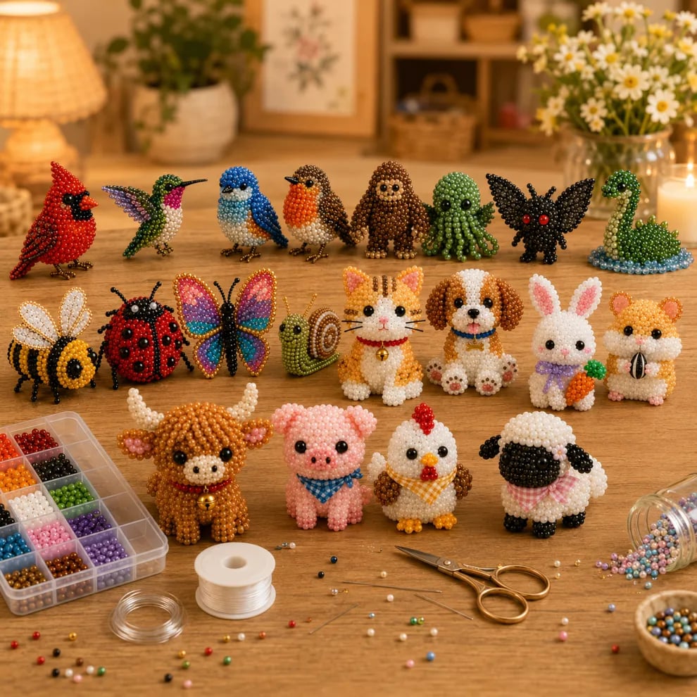 🏆Limited-time offer: 50% discount🧵✨Small 3D animal handmade set with beads
