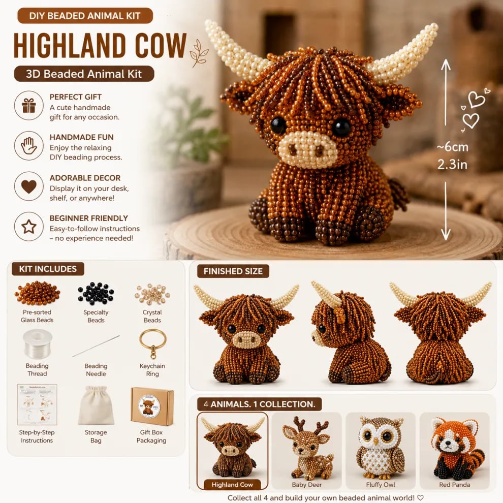 🏆Limited-time offer: 50% discount🧵✨Small 3D animal handmade set with beads