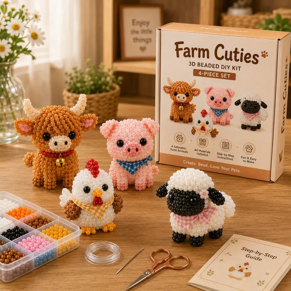 🏆Limited-time offer: 50% discount🧵✨Small 3D animal handmade set with beads