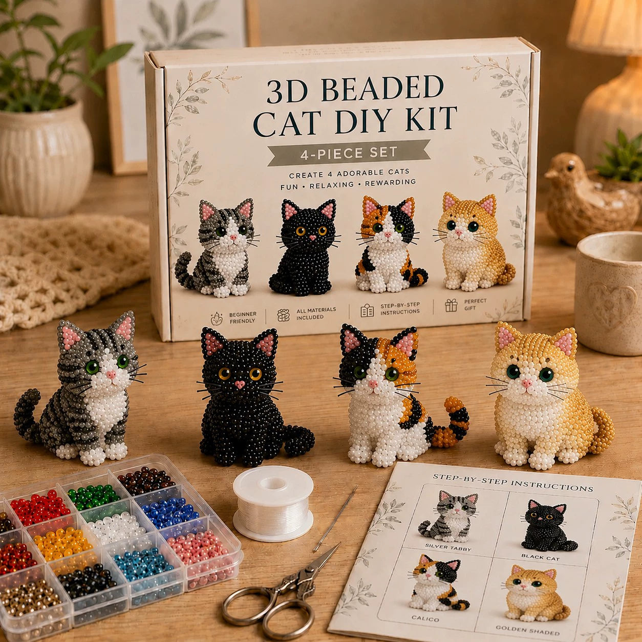 🏆Limited-time offer: 50% discount🧵✨Small 3D animal handmade set with beads